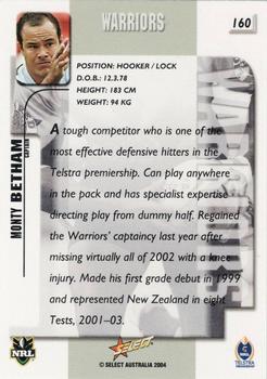 2004 Select Authentic #160 Monty Betham Back
